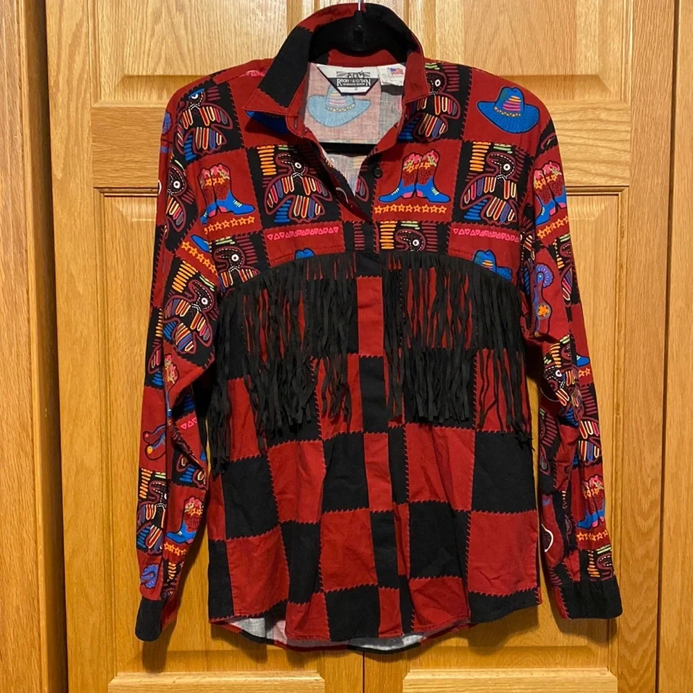 Vintage fringe western rodeo button shirt womens size medium Made in USA - Picture 2 of 8